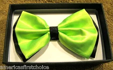 UNISEX MENS WOMENNEON GREEN BLACK TIP TUXEDO ADJ PRE-TIED STRAP BOW TIE-NEW!