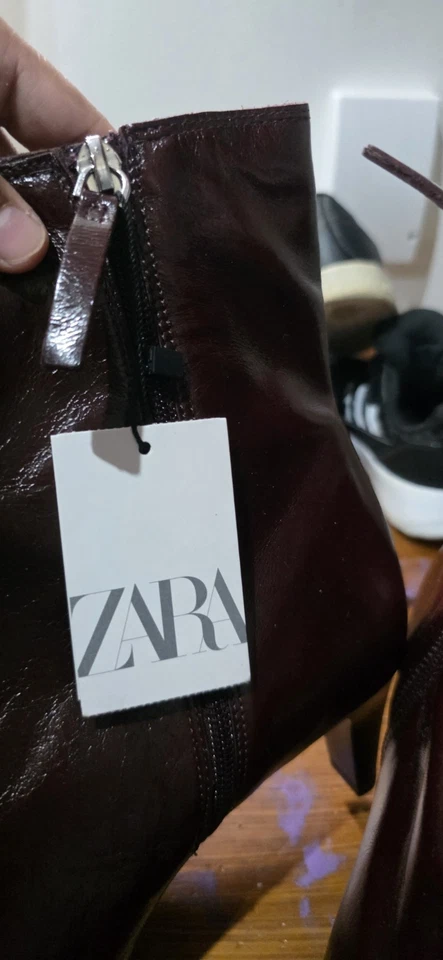 burgundy Zara leather ankle boots - Image 2 of 4