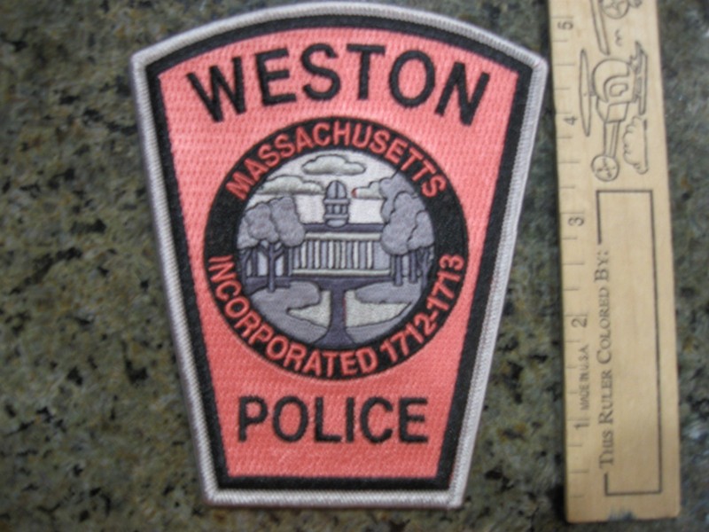 Weston Massachusetts Police patch MA pink