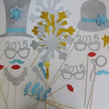 2015 Glasses Photo Booth Props Glasses on a Stick New Years Celebration Gold ...
