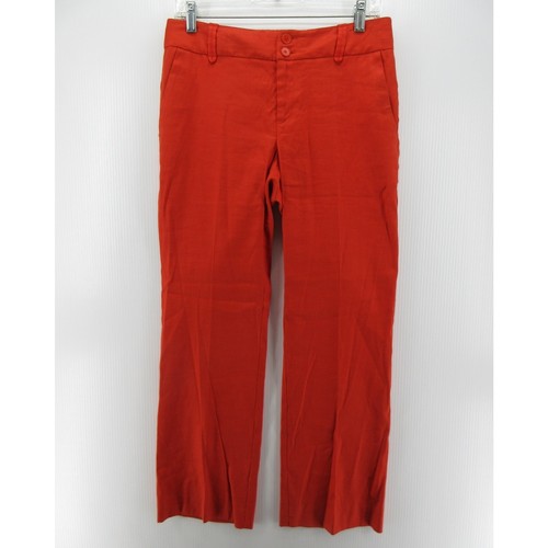 Elevenses Anthropologie Pants Women 4 Red Linen Blend Straight Trousers Career