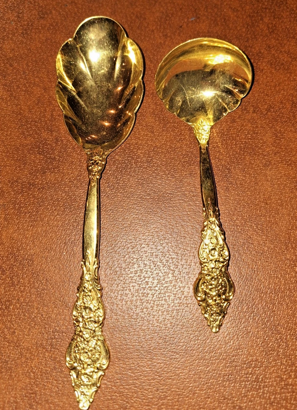 1847 Rogers Bros. Sterling Silver Goldtone Pieces-Scalloped Slotted Spoon/Ladle