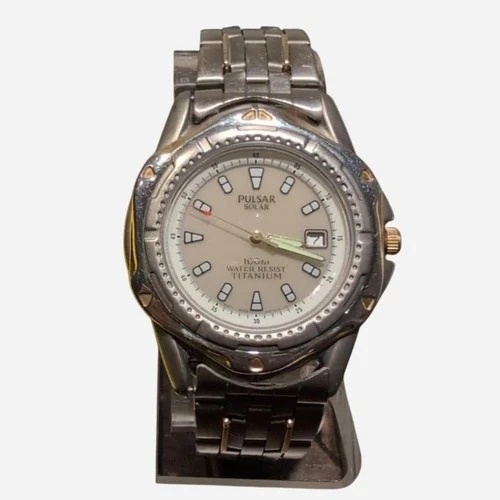 VINTAGE PULSAR BY SEIKO SOLAR TITANIUM V145-0C10 WR 100M MEN'S WATCH 42mm | Rare