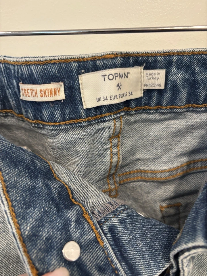 Новые без ценников джинсовые шорты Top Shop для парней размер 34 синяя джинсовая ткань - Изображение 3 из 4