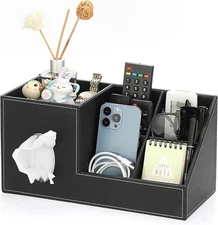 Sumnacon Tissue Box Cover, Square PU Organizer, Leather Black 