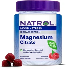 NATROL Magnesium citrate, high absorption, Mood & Stress, 60 Ct Raspberry, 06/26