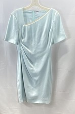 Elie Tahari NWT Women's Blue Asymmetrical Sheath Dress Leather Trim Sz 2