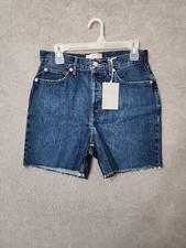 Everlane Rigid Way High Rise Denim Shorts Womens 28 Blue Button Fly Raw Hem NEW