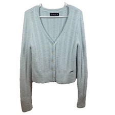 Abercrombie And Fitch Soft A F Cardigan Womens M Sweater Powder Blue Fuzzy Crop