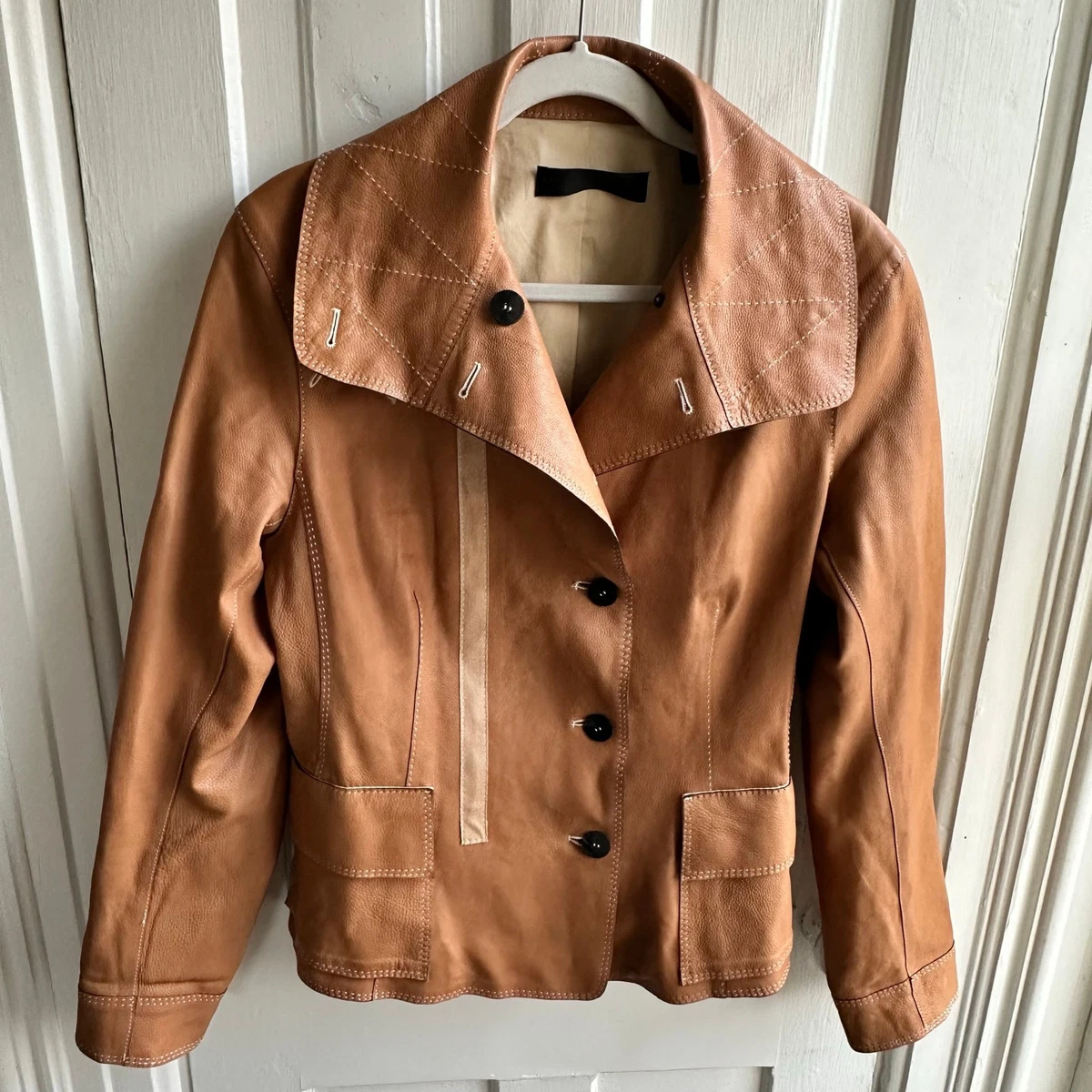 Donna Karan Leather Outer Shell Brown Coats, Jackets & Vests for