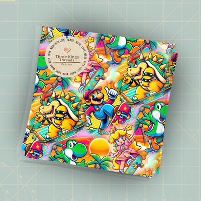 Skateboard Mario Peach Bowser Yoshi DBP 1 Yard Fabric Seamless Design App 59x36