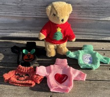 9.5  Teddy Bear Plush w/ 5 Holiday Sweaters Valentine Easter Halloween Christmas