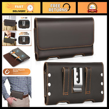 Genuine Leather Phone Holster with Belt Clip for iPhone  Galaxy - Dark Brown Po