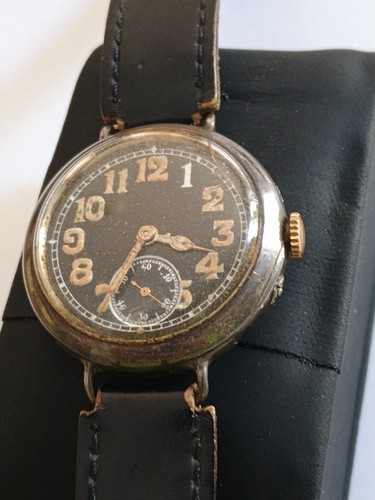 IWC Mens Trench Watch Black Dial S&Co RARE Silver 925 1916 CN Hallmark - Afbeelding 1 van 12