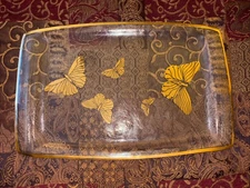 Rare Annie Glass Gold Butterfly Butterflies 11" SERVING TRAY Signed USA 38/33