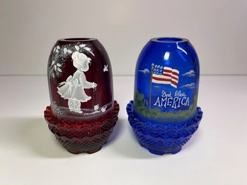 Fenton Art Glass - (2) Candle Holders - Nancy Fenton, K. Pickenpaugh, M. Nutter