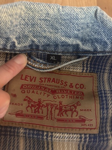 Vtg 90's USA Men's LEVI'S Flannel Plaid Lined Denim Y2K Jean Jacket XL Trucker - Afbeelding 4 van 10