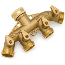 Heavy Duty 4-way Garden Hose Splitter Shut off valves All Brass Stainless Ball