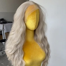 Long Wavy Synthetic Hair Heat Resistant Bleach Blonde Glue Less T Lace Front Wig