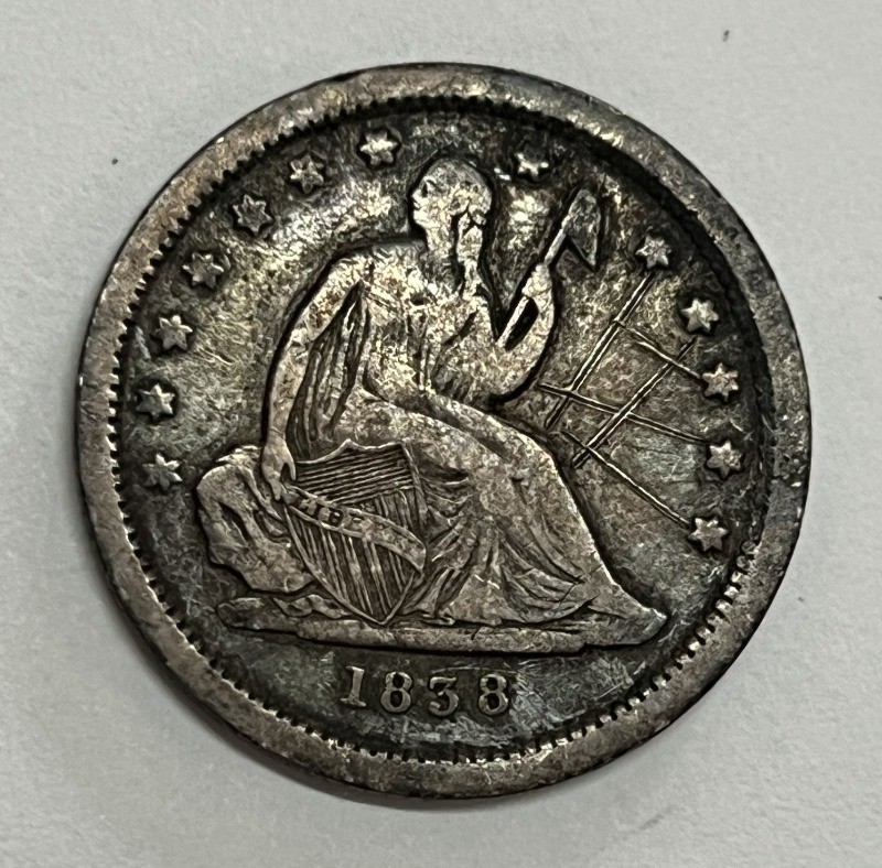 1838 Philadelphia Silver Seated Quarter Fine Details Graffiti