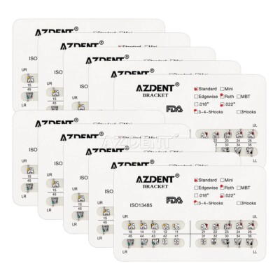 10X AZDENT Dental Orthodontic Brackets Metal Brace Standard Roth 022 Hooks 345