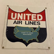 United Air Lines Porcelain Metal Sign Airplane Coast to Coast Mainliners USA NEW