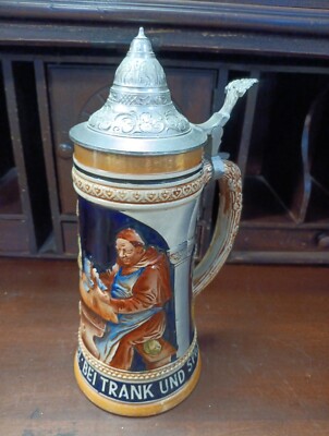RM REINHOLD MERKELBACH (Germany) - c1940s covered Stein 11.25  ''HALT MASS UND...