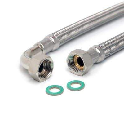 Panzerschlauch 1/2'' ÜM x 1/2'' ÜM 90° Bogen Flexschlauch DN13 Trinkwasser 30cm-2m