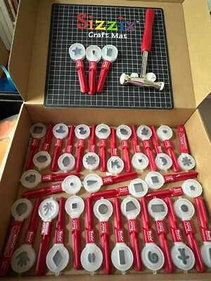 Sizzix Paddle Punch lot 35 dies, hammer and 12x12'' craft mat