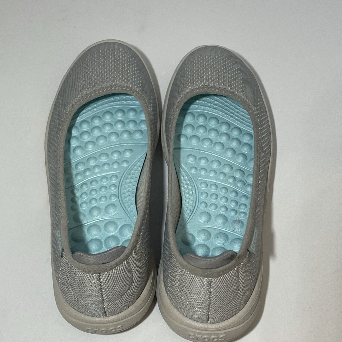 Crocs Reviva Flat Gray Comfort Slip On Ballet Sneakers Shoes 