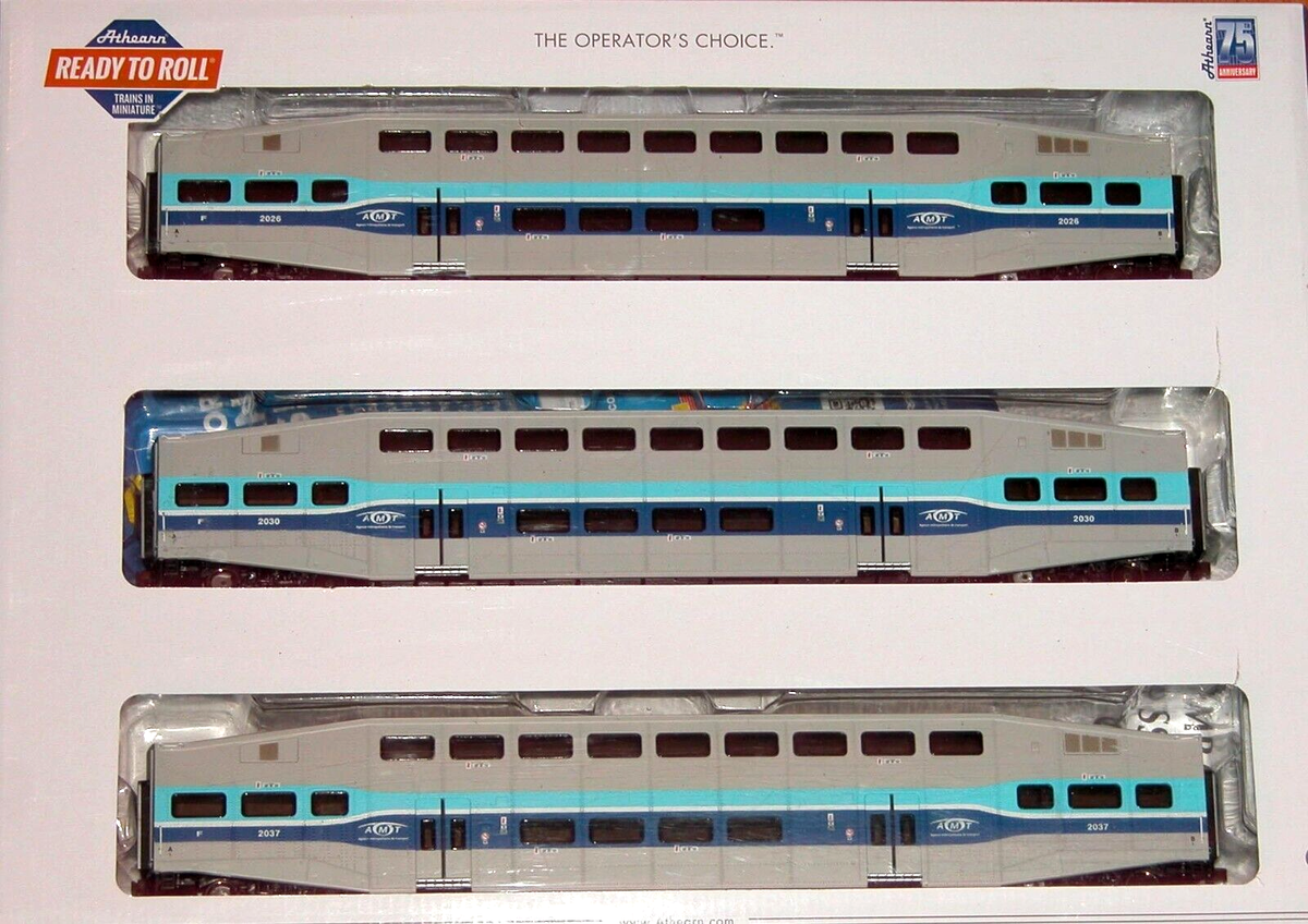 HO ATHEARN 25967 BOMBARDIER COACH CAR 3 PK AMT #2026 2030 2037