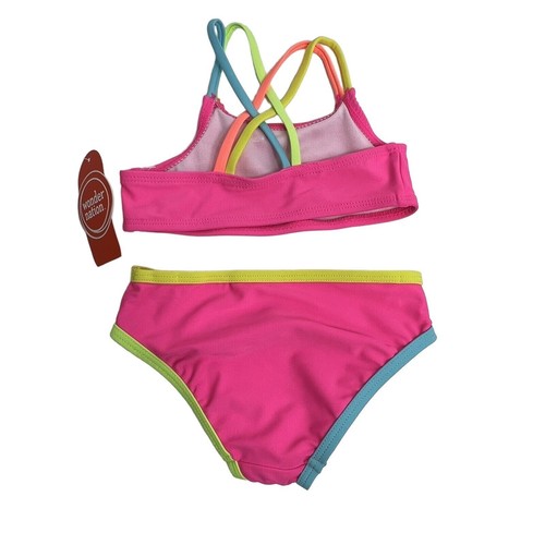 Traje de baño Wonder Nation para niñas bebé talla 12 meses rosa neón retro años 80 nuevo - Imagen 2 de 12