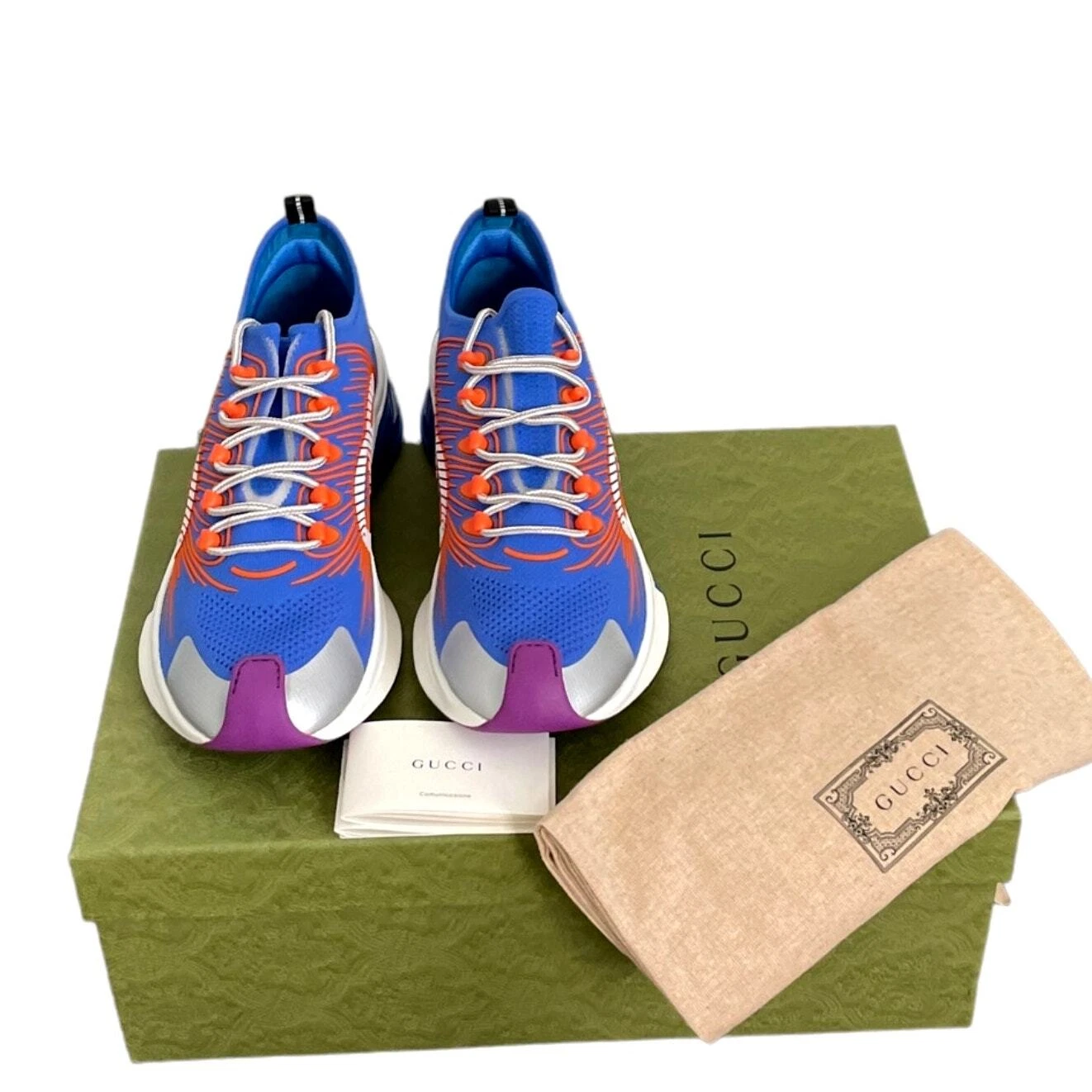 Baskets basses GUCCI Blue Run bleu athlétique bleu blanc orange taille G 11 US 11,5 NEUVES