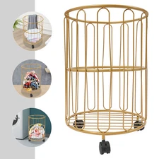Modern Metal Laundry Cart Basket 4 Wheels Rolling Laundry Basket Gold Iron Cart