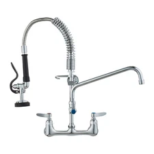 21" Pre Rinse Faucet Wall Mount Commercial Kitchen Faucet w/ Sprayer Hose