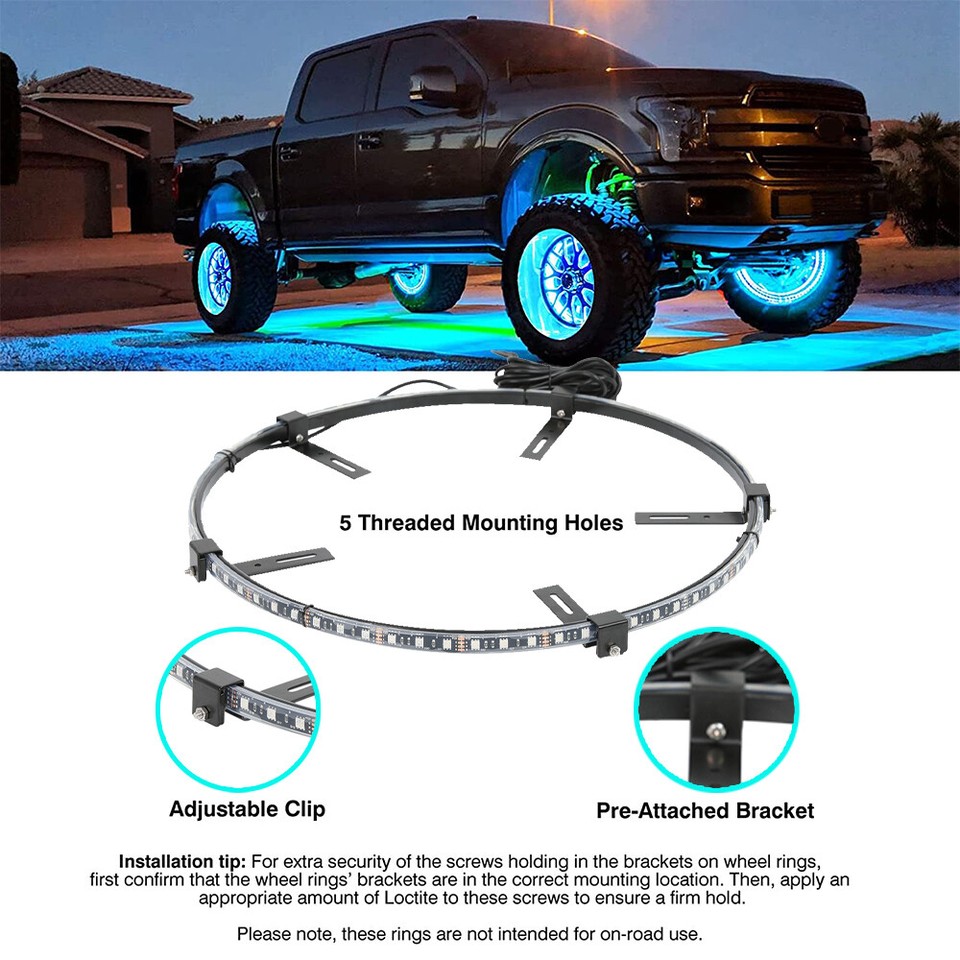 For Ford F-150 F-250 F-350 4PCS 15.5'' RGB Wheel Ring Lights LED
