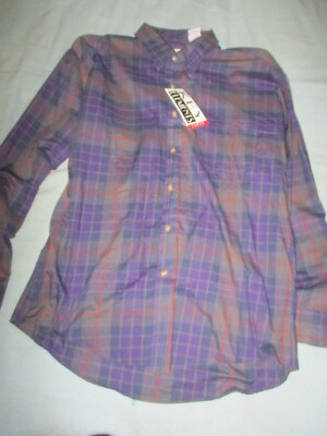 VINTAGE Key Elements Large Button Up Shirt Long sleeve New w/tags Dark Plaid