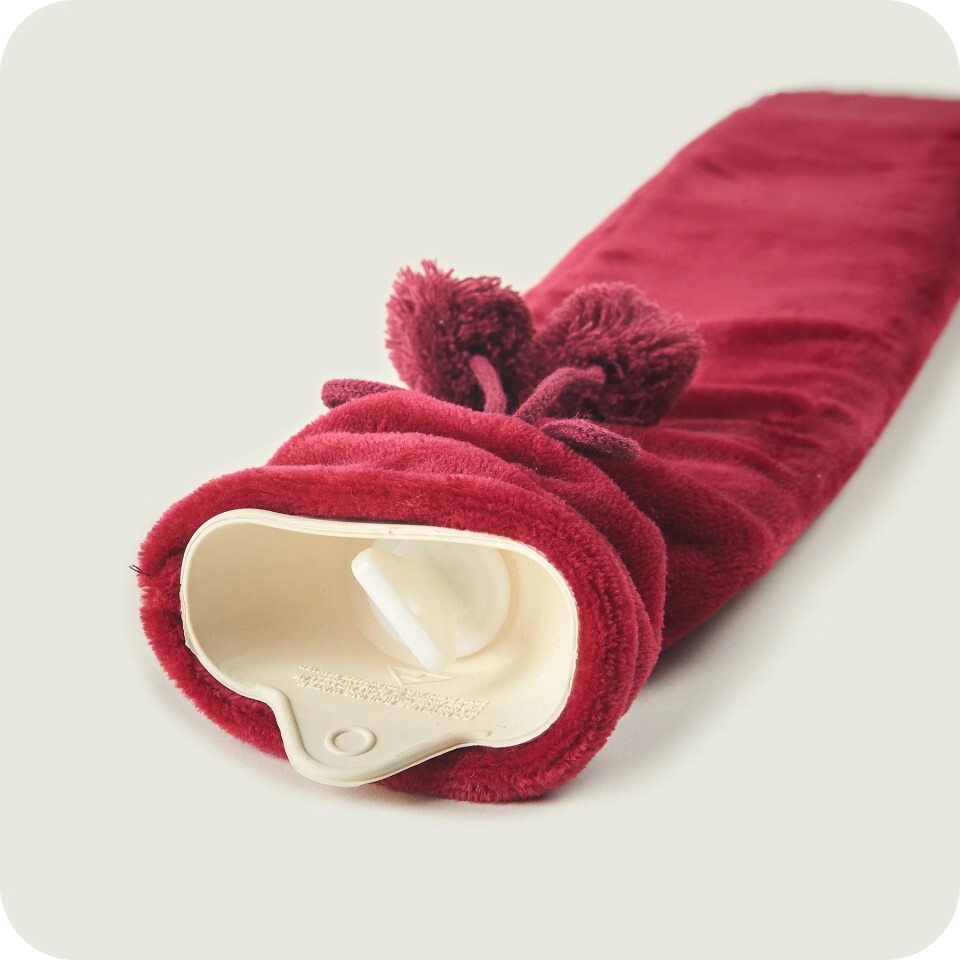 Warmies Luxury Cranberry Flannel Fleece Long Hot Water Bottle with Pompom Trim