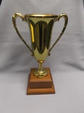 R.S. Owens N5 quality 24K plated gold loving metal cup solid walnut block base