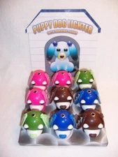 9pc VINTAGE LOT PUPPY DOG LIGHTERS BUTANE REFILLABLE W/ DISPLAY NEW OLD STOCK