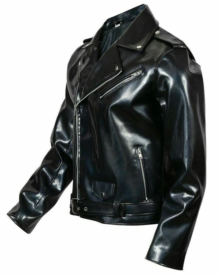 Gothic Handmade EMO Moto Black PVC Vinyl Jacket Stylish Men Motorcycle Jacket - Image 4 of 4