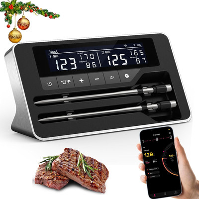 Meat Thermometer Wireless with 2 Probes, 800FT Bluetooth Digital Thermometer wit