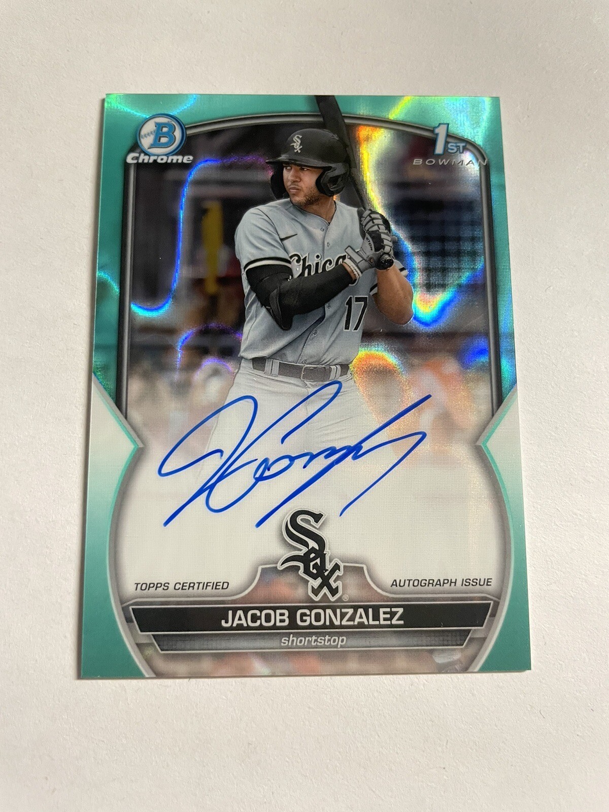 Jacob Gonzalez 2023 Bowman Draft Chrome 1st Aqua Lava Refractor Auto /199