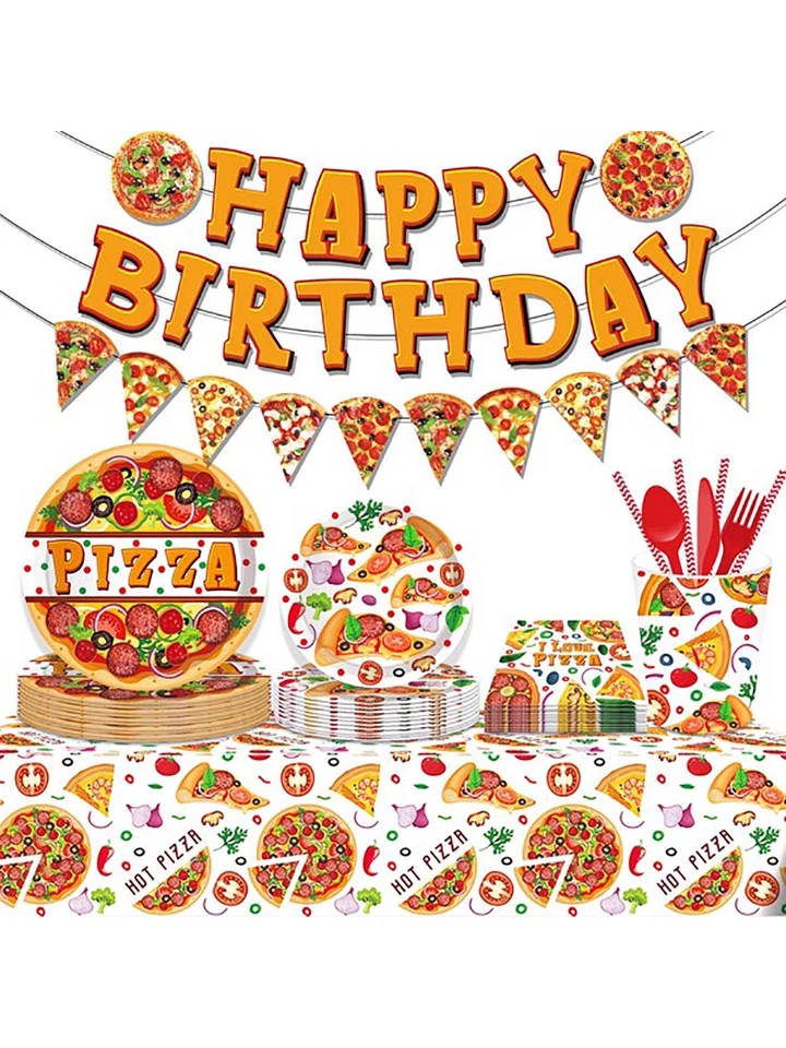 Platos de papel para pizza color comida fiesta platos y servilletas fiesta cumpleaños  Foto 3 de 4