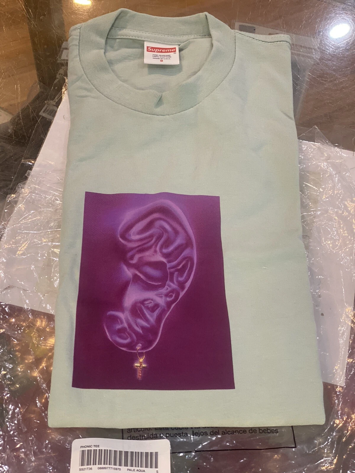 Supreme SS21 Ear Tee Shirt Phonic Pale Aqua Menthe Vert Medium   S Neuf