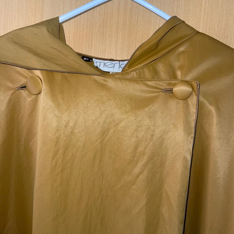 Merle Chicago Vintage Womens Jacket One Size Tan Cocoon Poncho Hooded Cape - Image 4 of 4