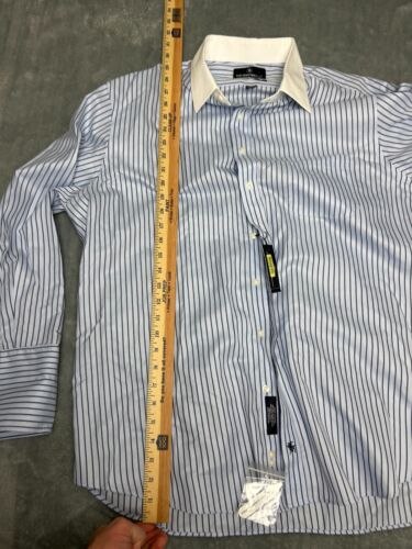 Hart Schaffner Marx Blue Stripe Dress Shirt Non Iron Pima Cotton 17/33 NWT - Picture 2 of 8