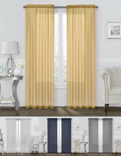 Basic 2 Pack Sheer Voile Home Window Curtains - Assorted Colors & Sizes
