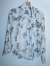 H & M Women's Blouse Top Size 0 Floral Birds Long-Sleeve Collared