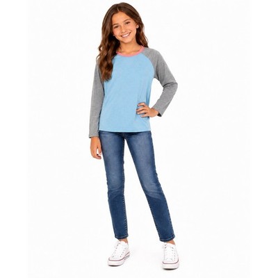 Epic Threads Girls M Colorblock Raglan Long Sleeve Baseball Tee Blue Gray NWT